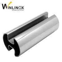 #320 satin stainless steel 180 degree double slot tube, groove pipe